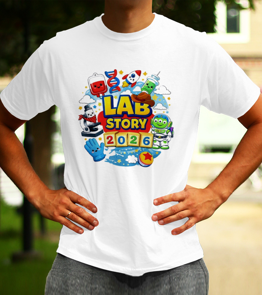LAB STORY 2026 Cartoon Rocket Alien Science Adventure T-Shirt