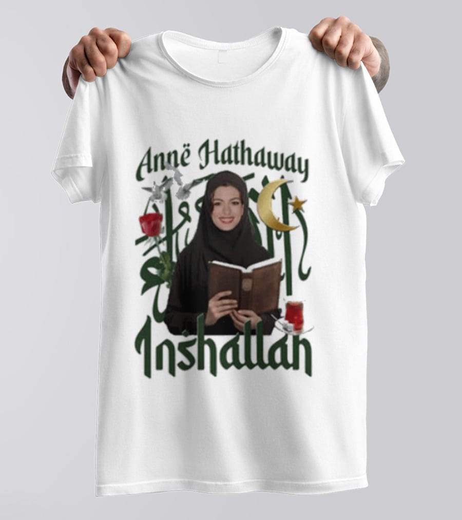 Anne Hathaway Inshallah Book Crescent Moon Tea T-Shirt