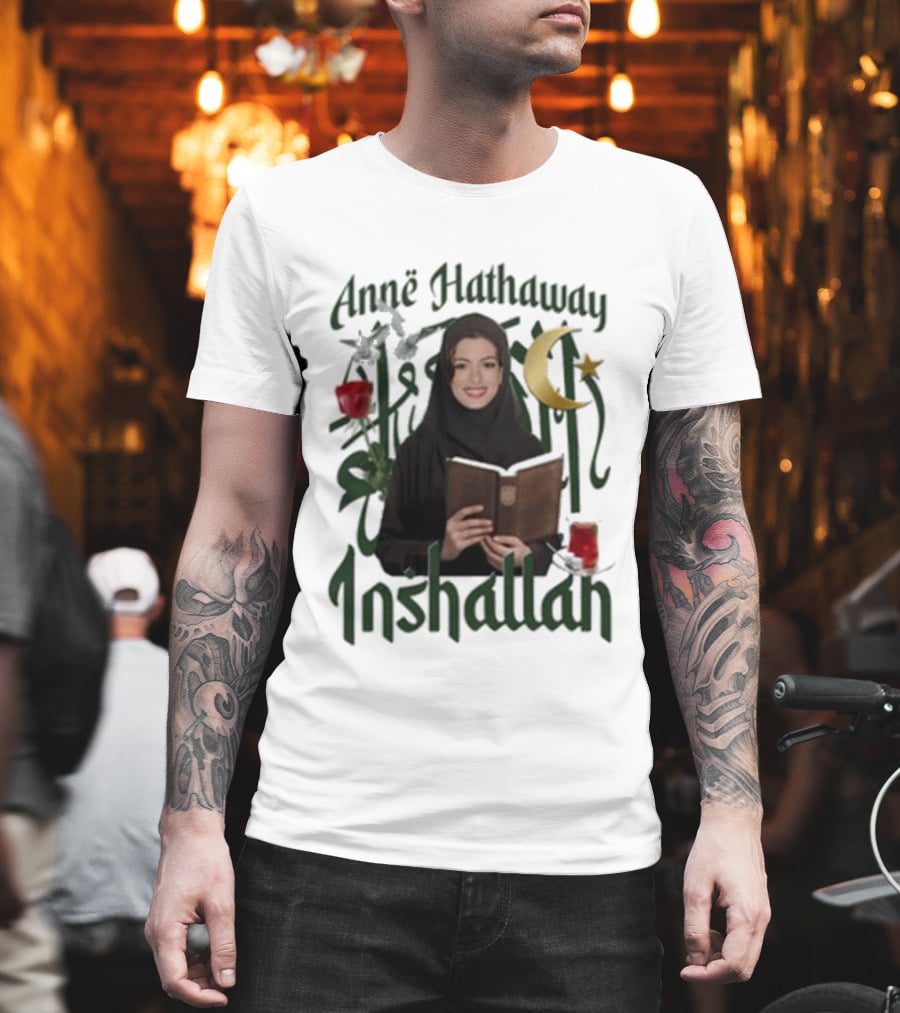 Anne Hathaway Inshallah Book Crescent Moon Tea T-Shirt