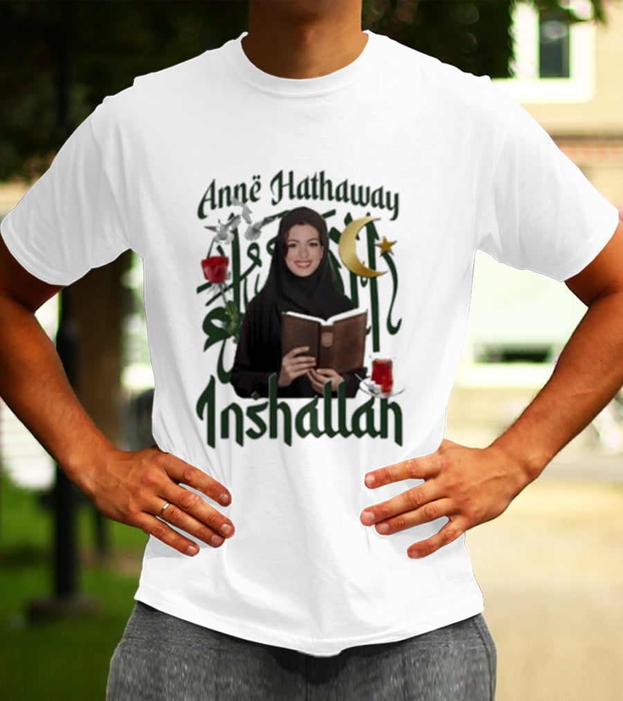 Anne Hathaway Inshallah Book Crescent Moon Tea T-Shirt