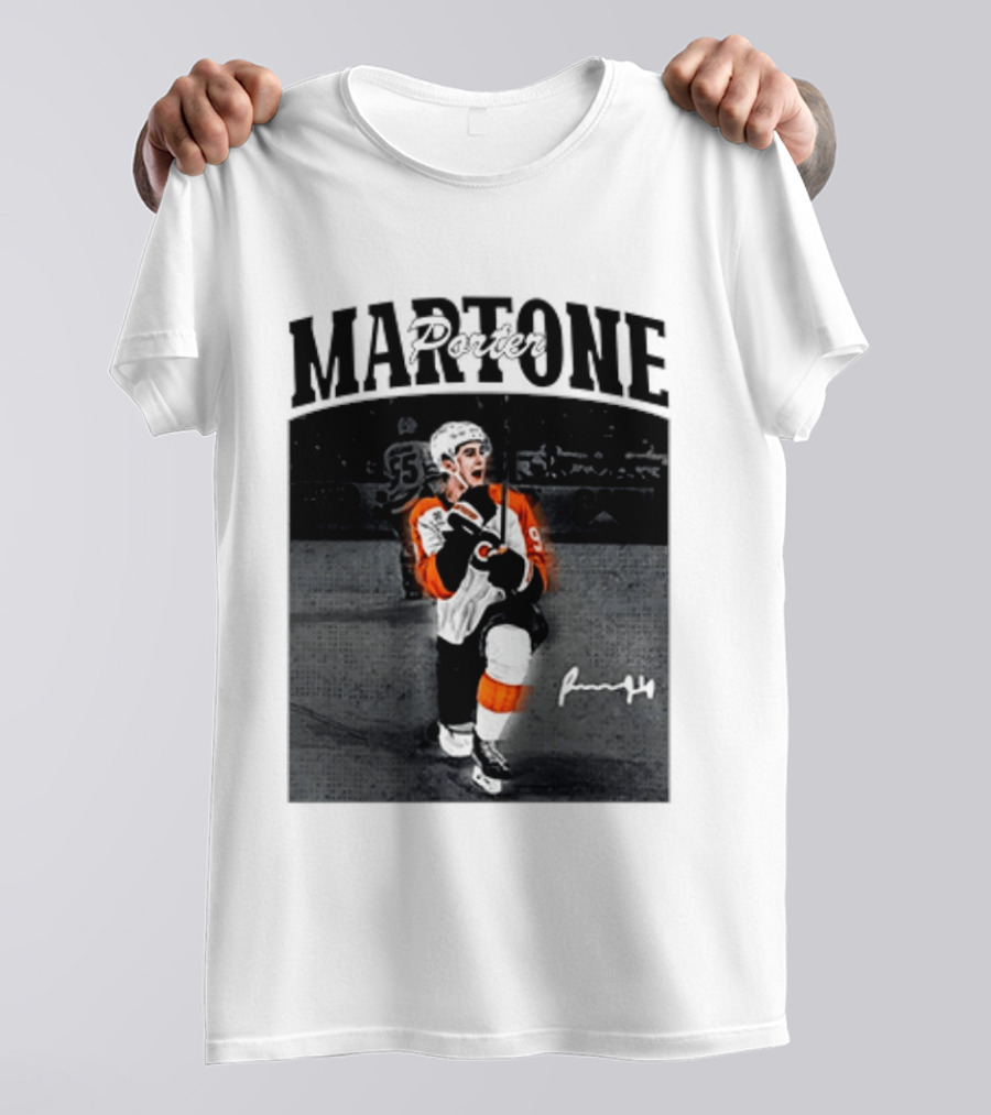 Porter Martone Fly Hockey Celebration With Signature T-Shirt