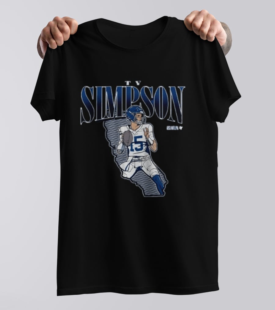 Ty Simpson Football Quarterback Illustration With Number 15 And Helmet T-Shirt