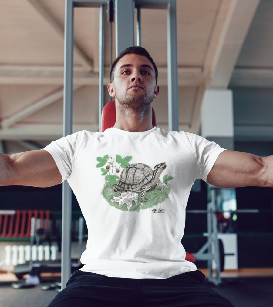 Naturet Turtle Among Berries And Greenery On Stone Base T-Shirt