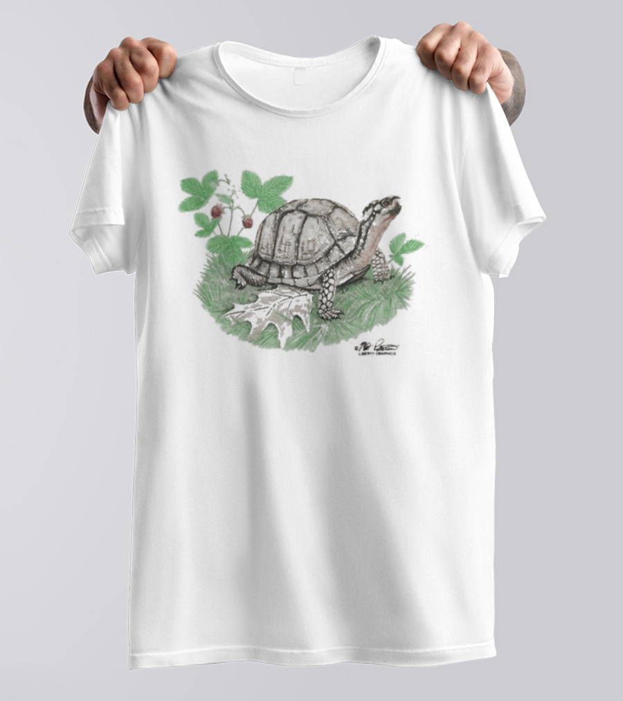 Naturet Turtle Among Berries And Greenery On Stone Base T-Shirt