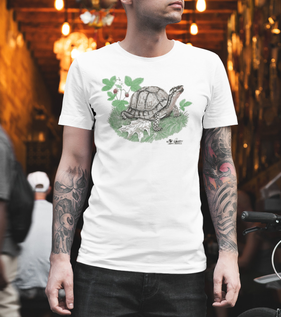 Naturet Turtle Among Berries And Greenery On Stone Base T-Shirt