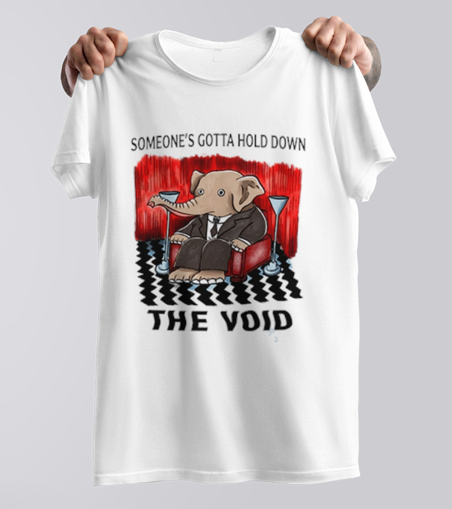 Someone's Gotta Hold Down The Void Elephant In Suit Martini And Red Chair T-Shirt