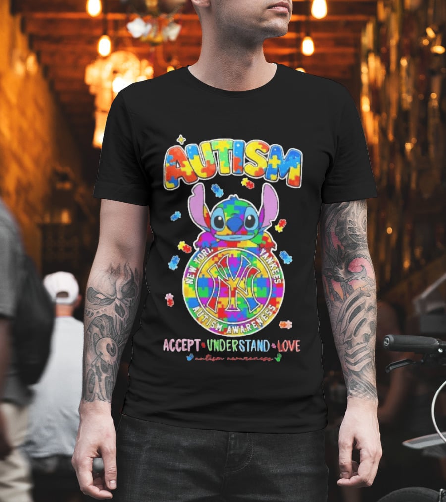 New York Yankees Stitch Autism Awareness Accept Understand Love T-Shirt