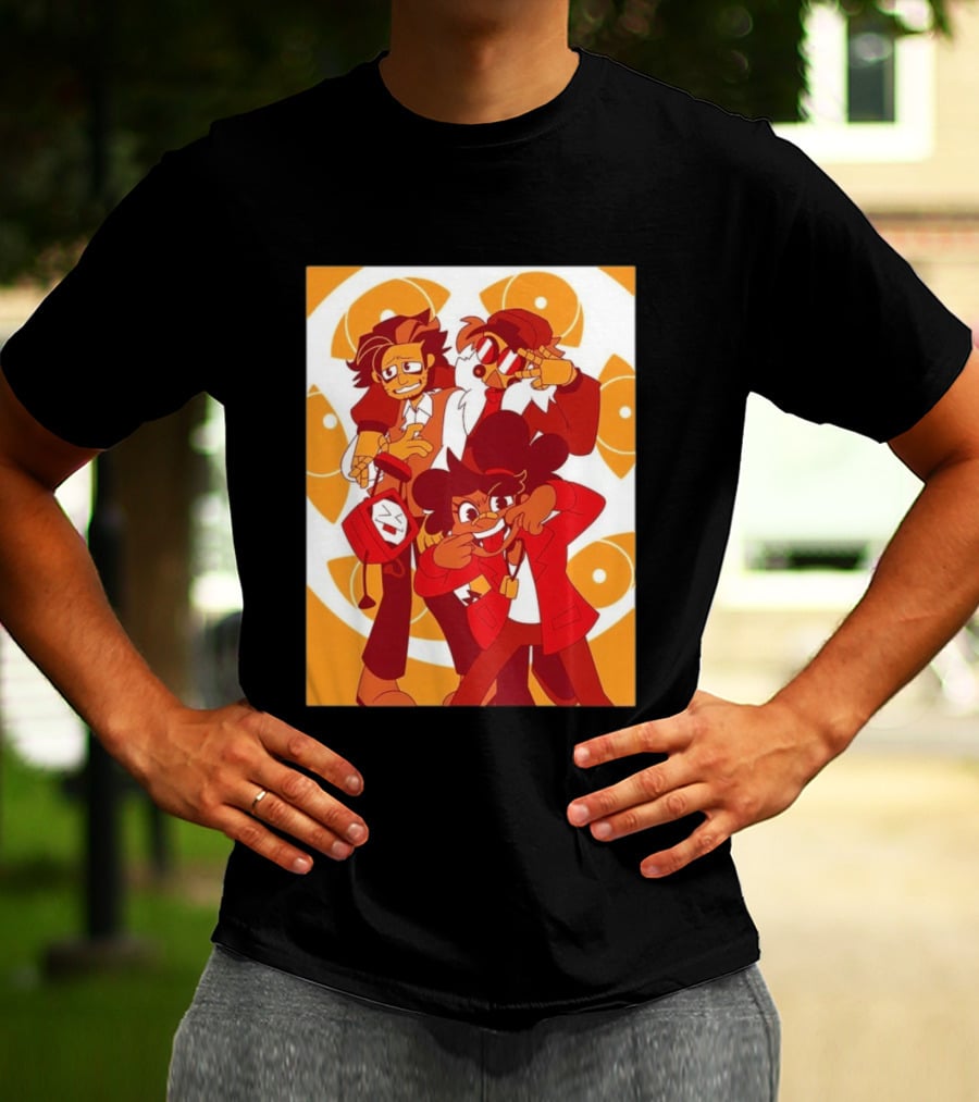 Epilogue Mural Red And White Cartoon Characters With Unique Hairstyles And Outfits T-Shirt