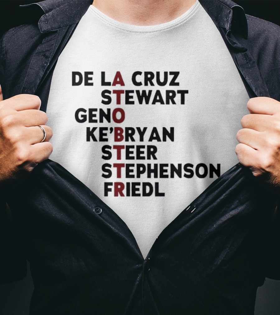 Cincinnati Baseball De La Cruz Stewart Geno Ke'Bryan Steer Stephenson Friedl ATOBTTR Names T-Shirt