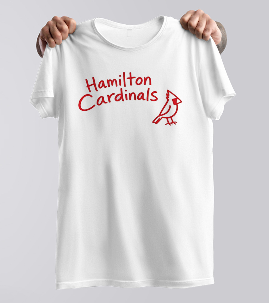 Hamilton Cardinals Red Text With Cardinal Drawing T-Shirt