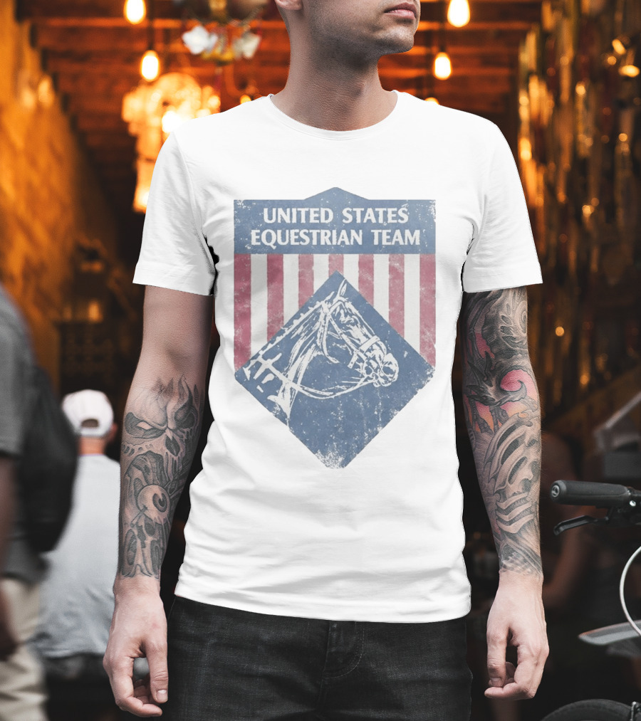 United States Equestrian Team Vintage Horse Graphic Stripes T-Shirt