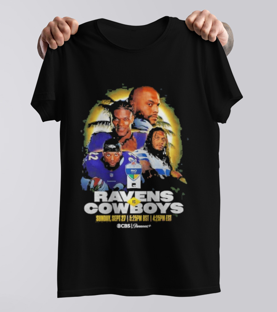 Rio Game 2026 Baltimore Ravens Vs Dallas Cowboys September 27 Matchup Sunday 1 P.M. BRT T-Shirt