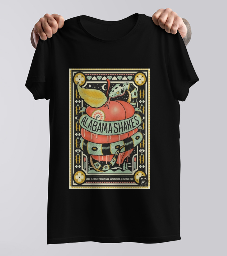 Alabama Shakes April 24 2026 Synovus Bank Amphitheater Chastain Park Atlanta Snake And Apple T-Shirt