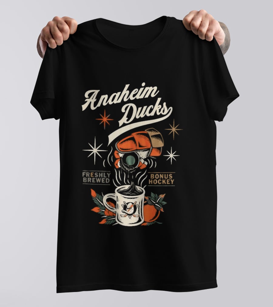 Anaheim Ducks Freshly Brewed Bonus Hockey Coffee Motif T-Shirt