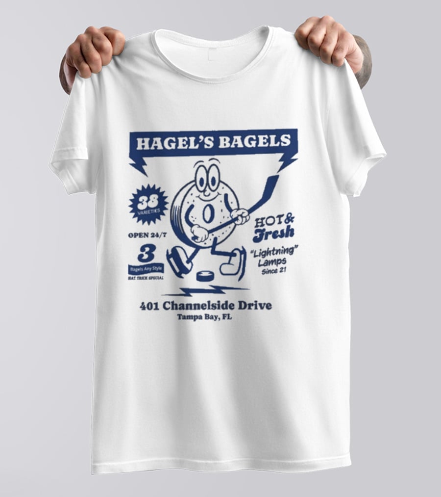 Hagel's Bagels Hockey Tampa Bay Lightning Lauro 401 Channelside Drive T-Shirt