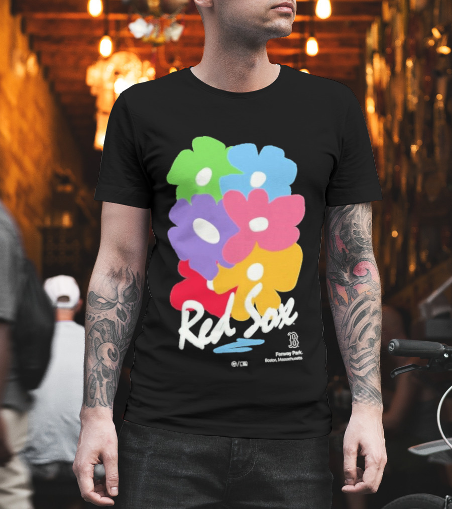 Boston Red Sox 47 Dark Green Red Sox Flower Power Murakami Gallery Foundation T-Shirt