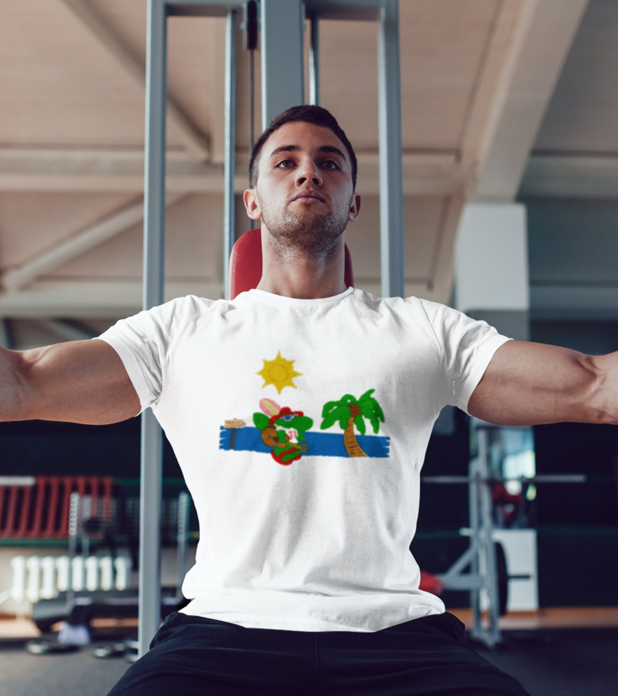 Jimmy Buffett Gator With Guitar By Palm Tree And Sun T-Shirt
