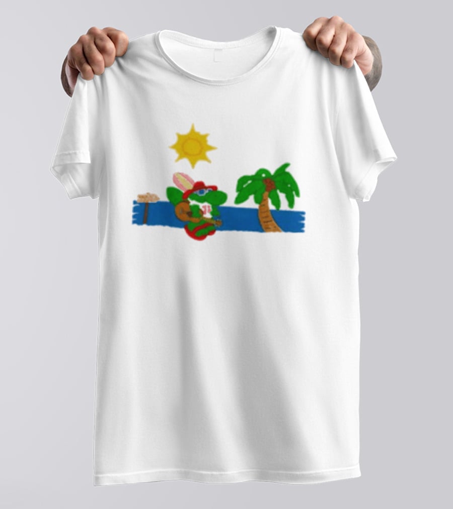 Jimmy Buffett Gator With Guitar By Palm Tree And Sun T-Shirt