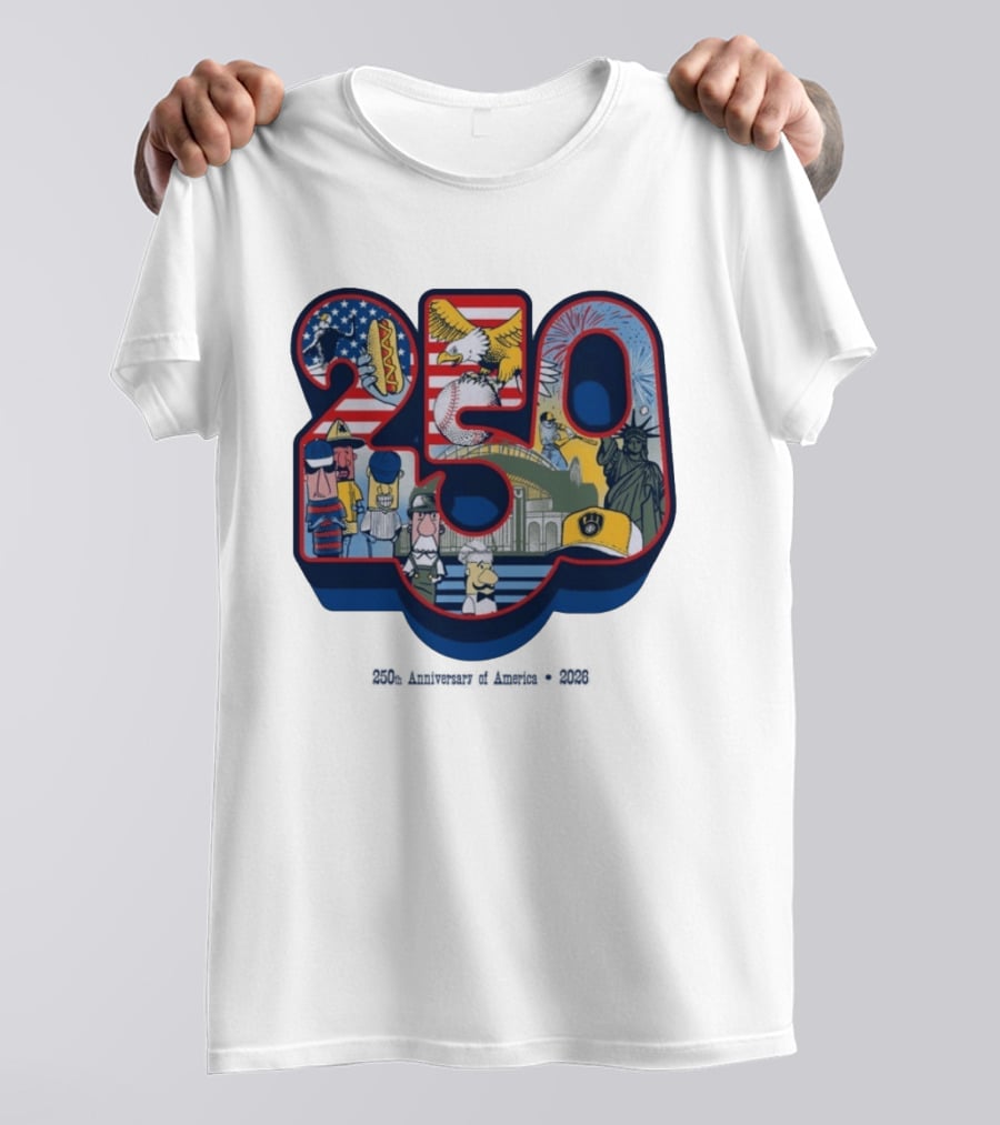 Milwaukee Brewers American Baseball Hotdog Eagle Statue Of Liberty 250th Anniversary Celebration T-Shirt