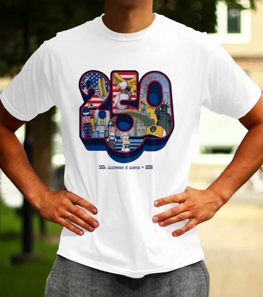 Milwaukee Brewers American Baseball Hotdog Eagle Statue Of Liberty 250th Anniversary Celebration T-Shirt