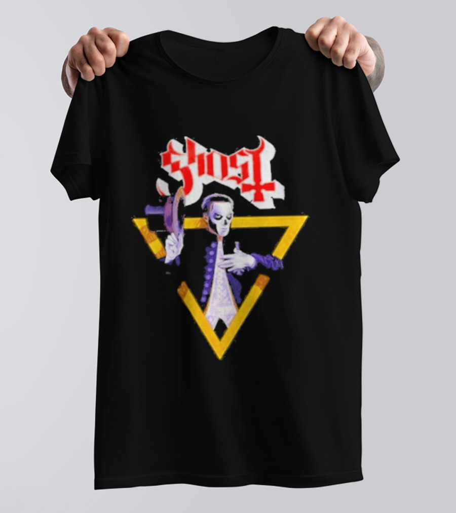 Ghost Papa Emeritus Holding Microphone With Red Gothic T-Shirt