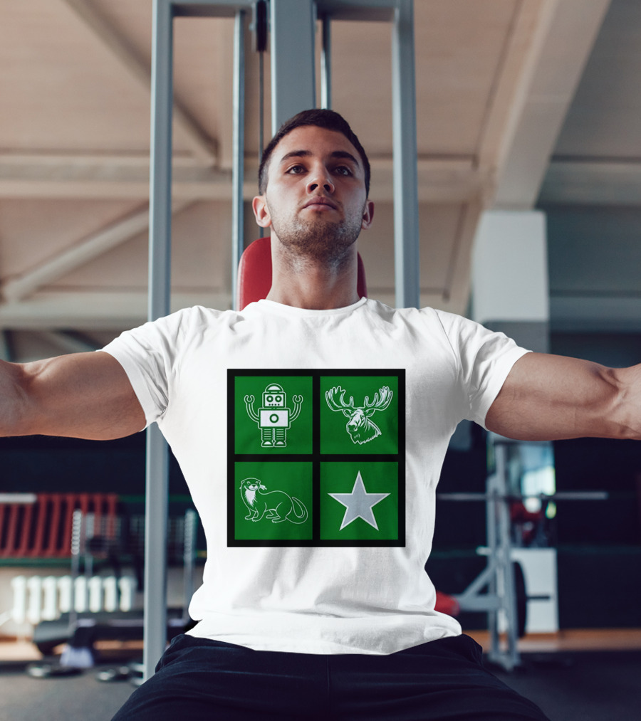 Robot Moose Otter Star Quadrant On Green T-Shirt