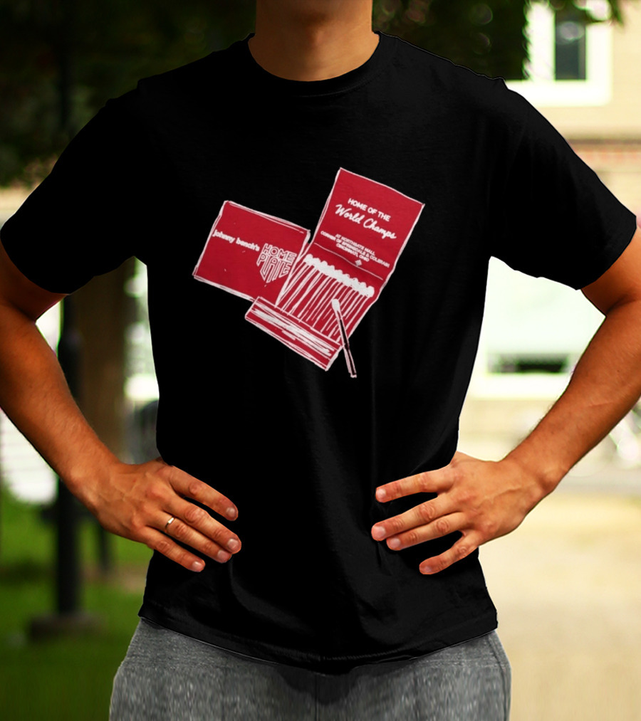 Johnny Bench Home Plate Matchbook Home Of The World Champs Crosley Field Cincinnati Ohio T-Shirt