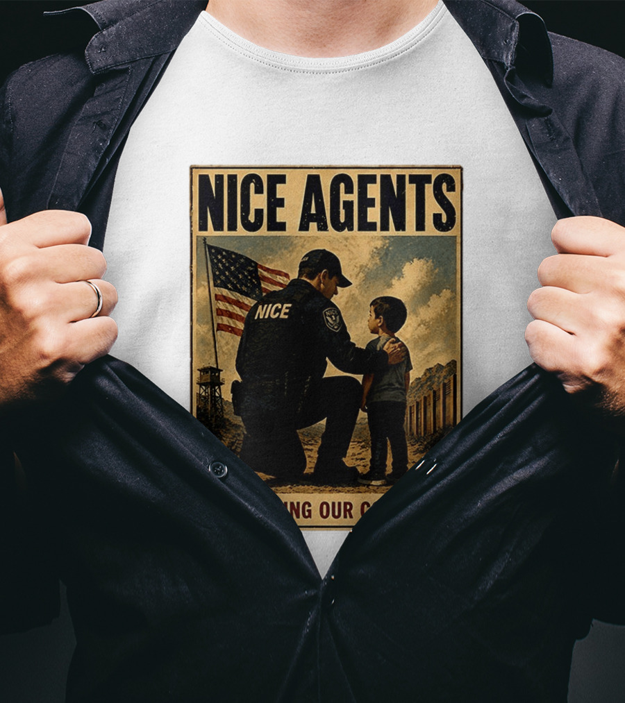 Nice Agents Defending Our Country Flag Patch Officer And Child T-Shirt