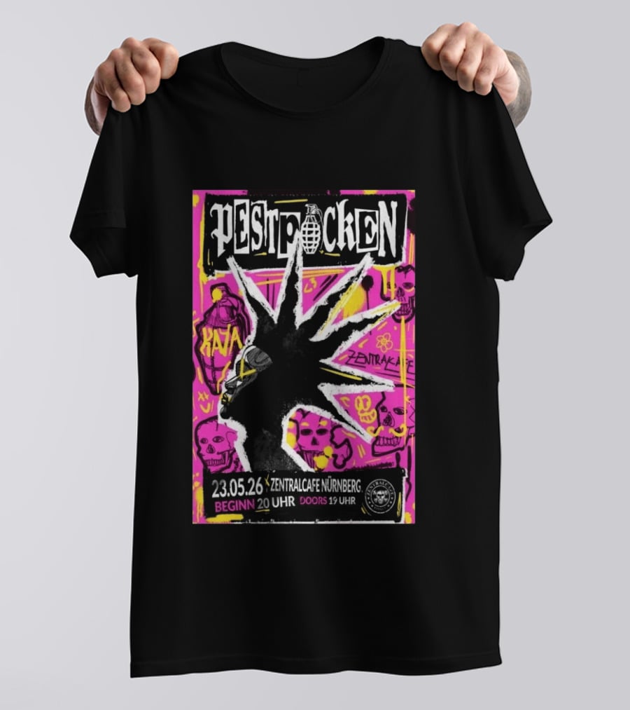 PESTPOCKEN May 23 2026 Zentralcafe Nürnberg Punk Grenade Graphic Skulls Graffiti T-Shirt