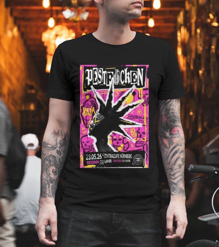 PESTPOCKEN May 23 2026 Zentralcafe Nürnberg Punk Grenade Graphic Skulls Graffiti T-Shirt