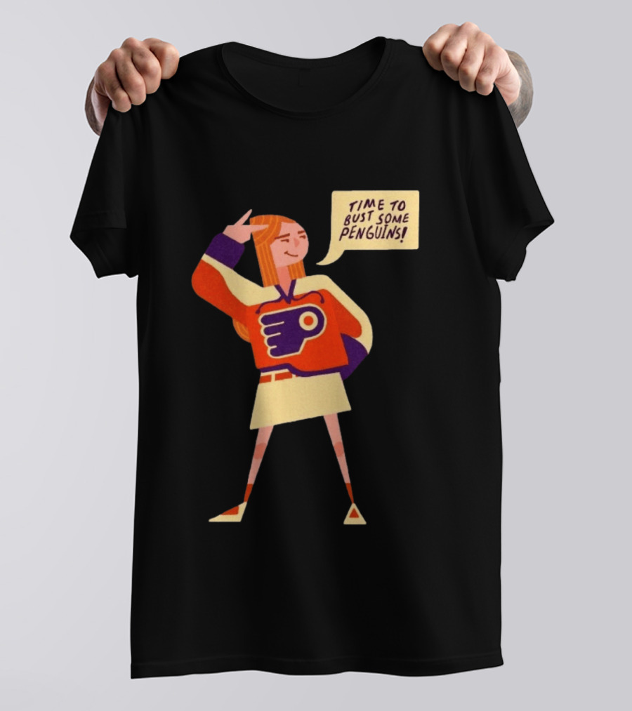 Philadelphia Flyers Time To Bust Some Penguins Retro Cartoon T-Shirt