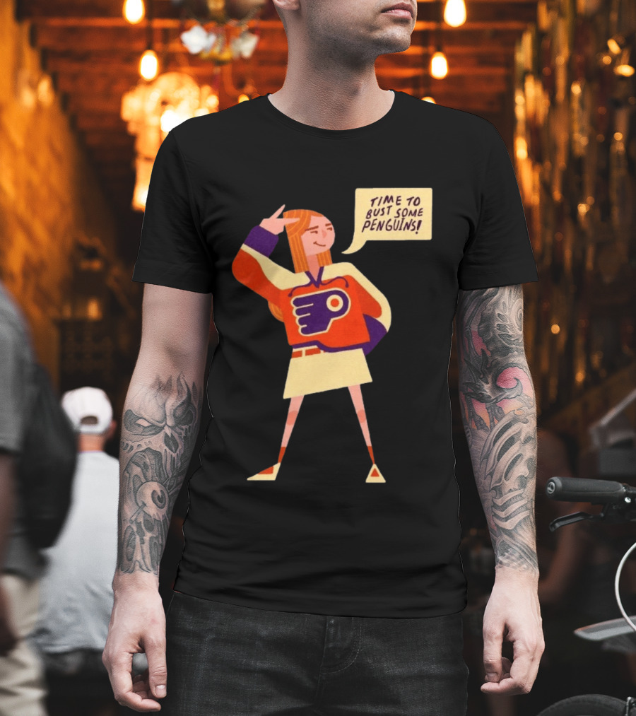 Philadelphia Flyers Time To Bust Some Penguins Retro Cartoon T-Shirt