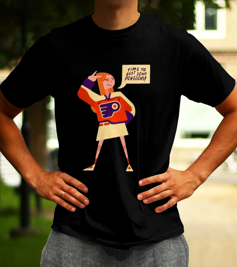 Philadelphia Flyers Time To Bust Some Penguins Retro Cartoon T-Shirt