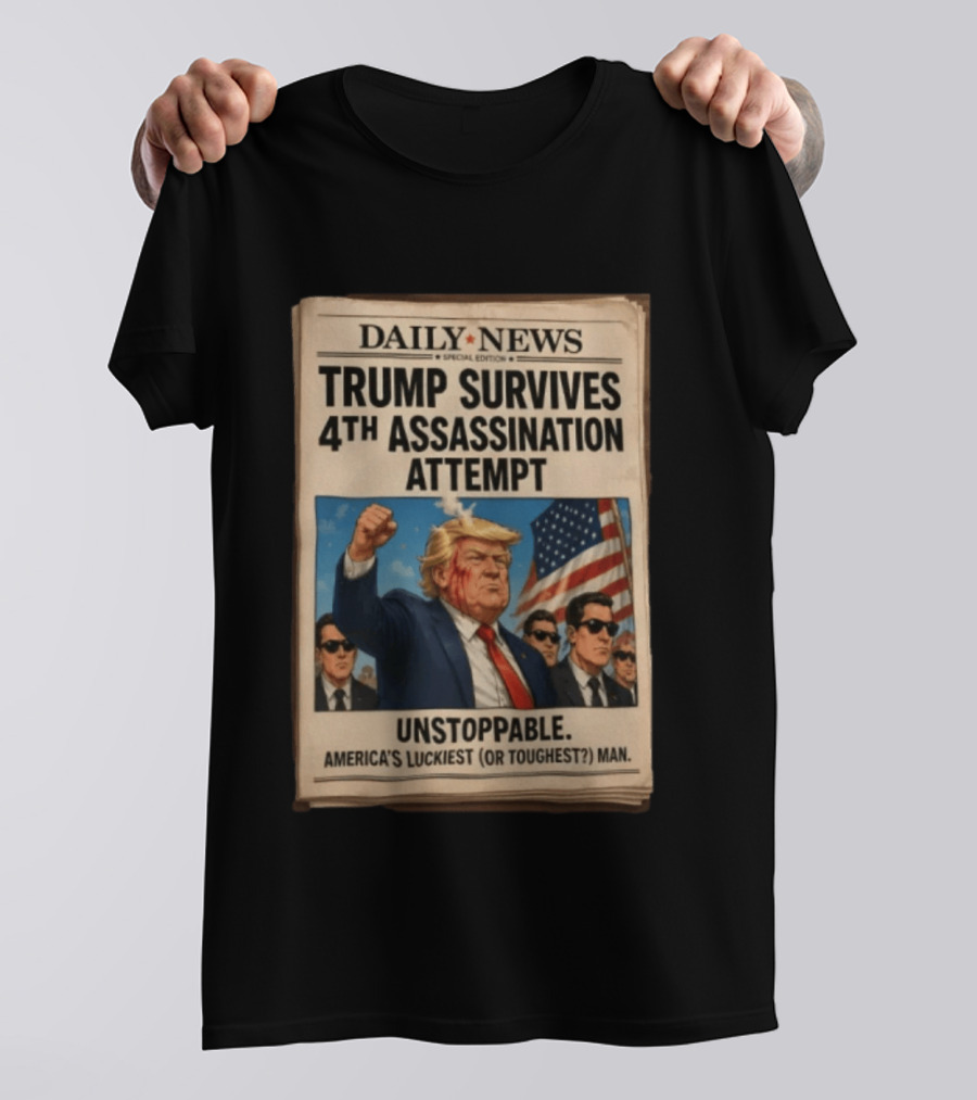 Daily News Trump Survives 4th Assassination Attempt Unstoppable America's Luckiest Man T-Shirt