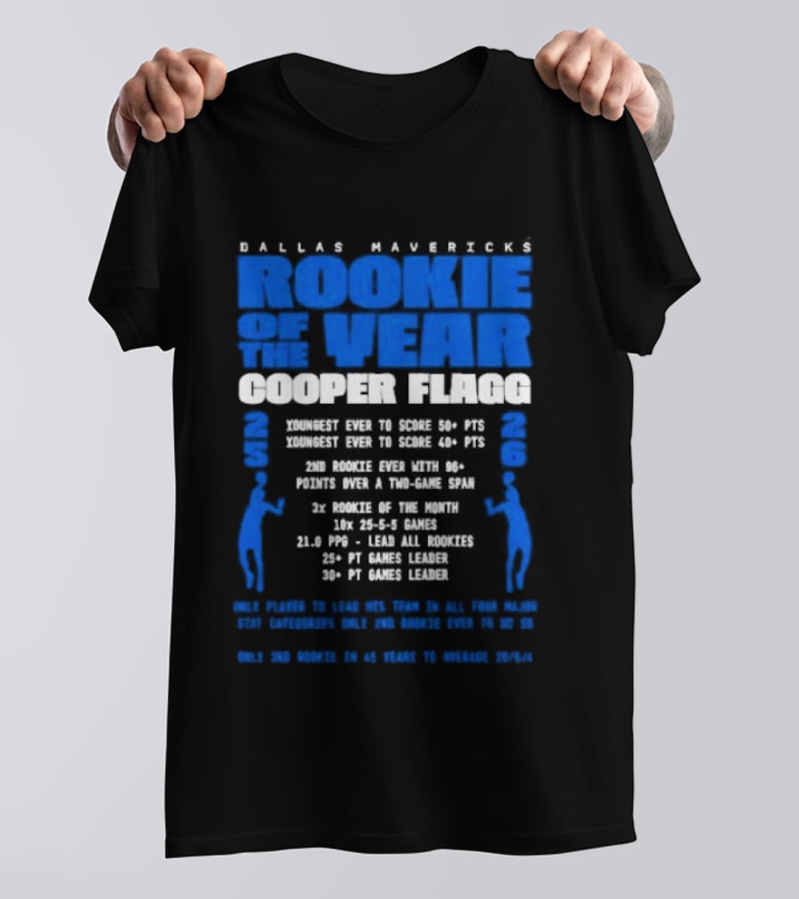 Dallas Mavericks Rookie Cooper Flagg Dominates With Record Points And Rebounds T-Shirt