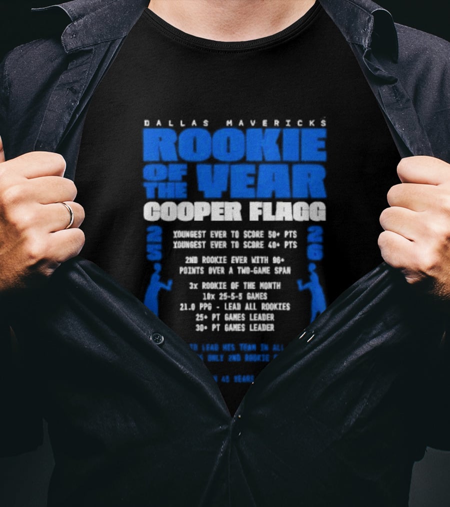 Dallas Mavericks Rookie Cooper Flagg Dominates With Record Points And Rebounds T-Shirt