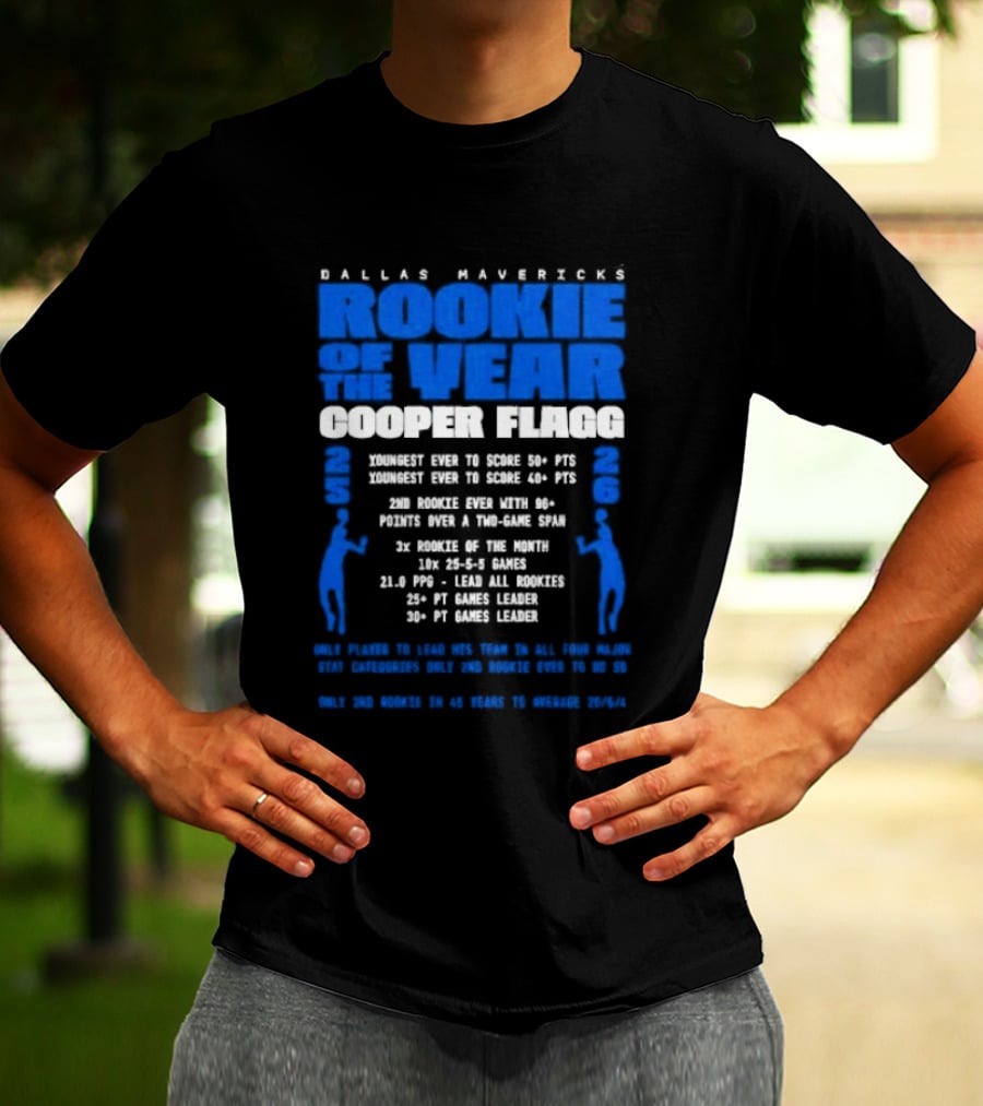 Dallas Mavericks Rookie Cooper Flagg Dominates With Record Points And Rebounds T-Shirt