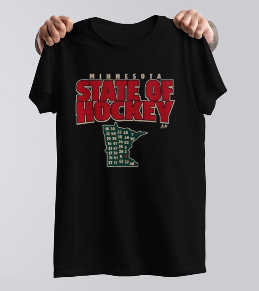 Minnesota State Of Hockey Wild Numbers Map T-Shirt