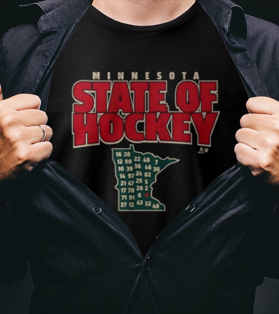 Minnesota State Of Hockey Wild Numbers Map T-Shirt
