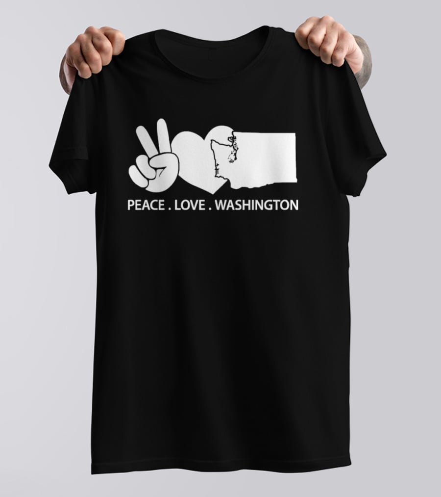 Peace Love Washington State Map Hand Gesture T-Shirt