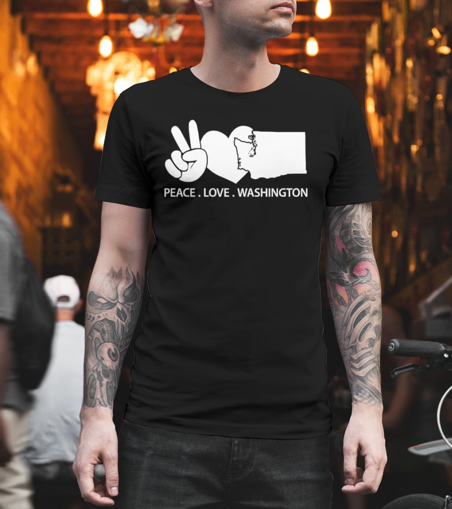 Peace Love Washington State Map Hand Gesture T-Shirt