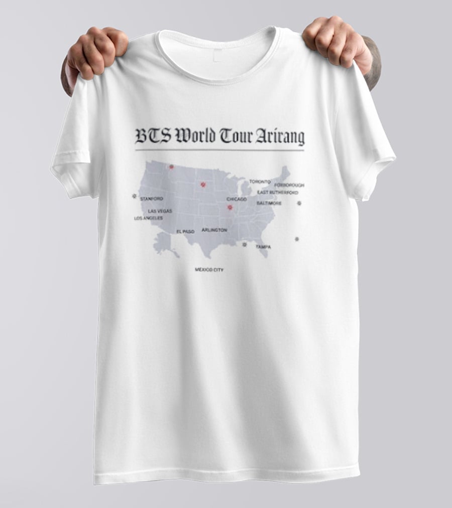 BTS World Tour Arirang Cities Map US Locations T-Shirt