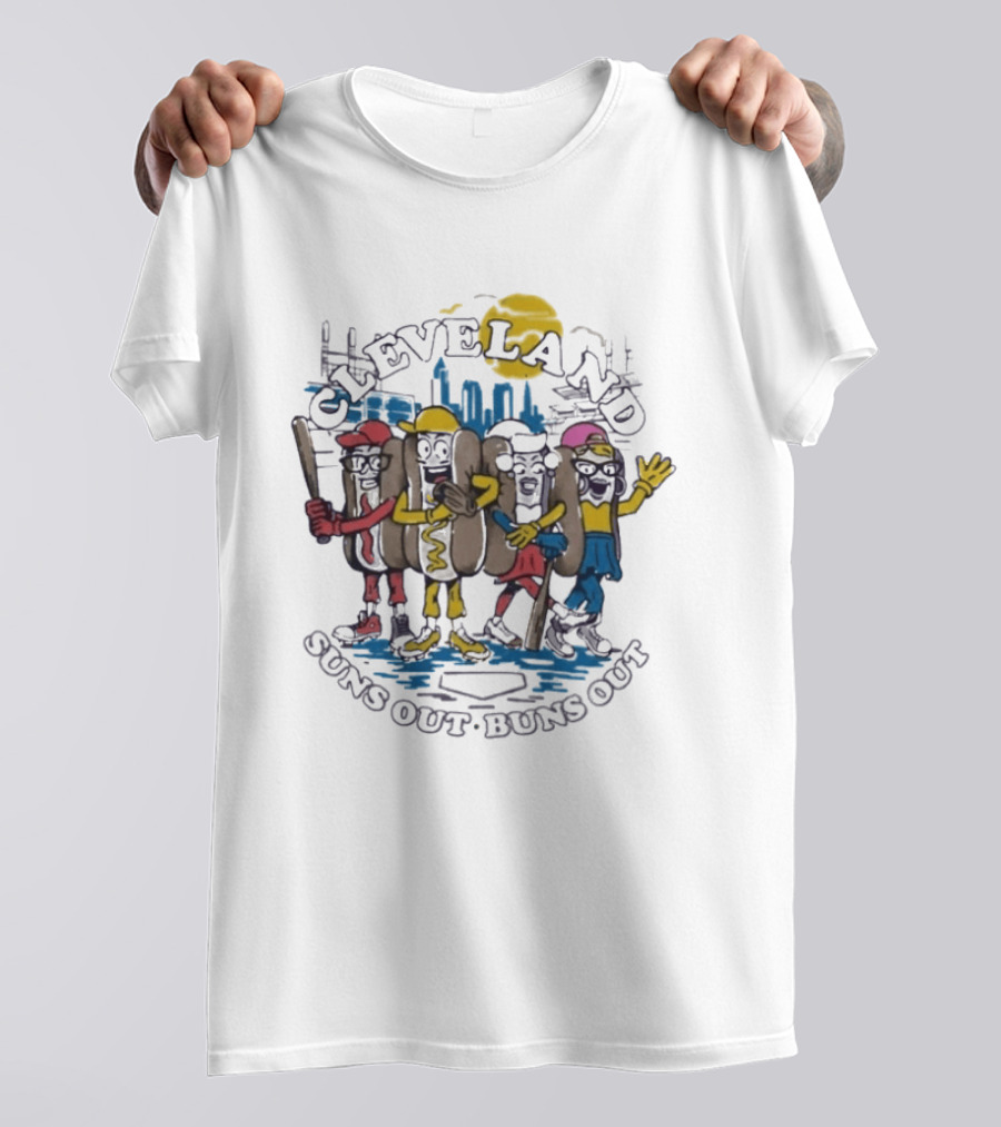 Cleveland Suns Out Buns Out Hotdog Race Cityscape T-Shirt