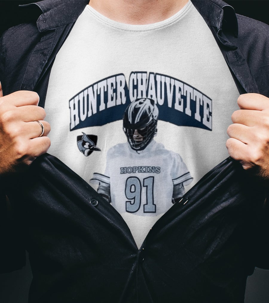 Hopkins Blue Jays Hunter Chauvette 91 Jersey T-Shirt