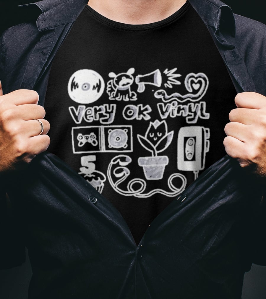 Very Ok Vinyl 5th Anniversary Cupcake Flower Megaphone Heart Cassette Doodle T-Shirt