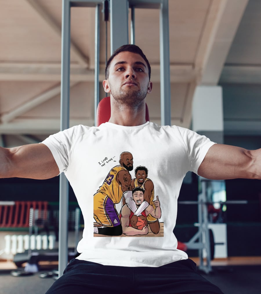 Lebron James Lakers Family Bronny Sengun Cartoon Basketball Scene T-Shirt