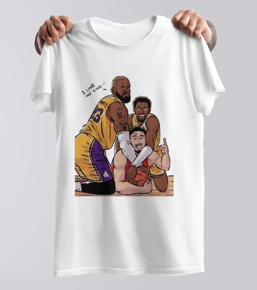 Lebron James Lakers Family Bronny Sengun Cartoon Basketball Scene T-Shirt