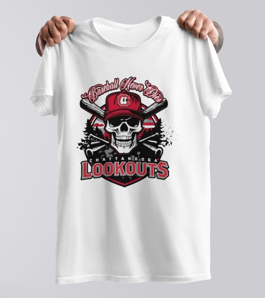 Chattanooga Lookouts Twisted River Skull Bats T-Shirt