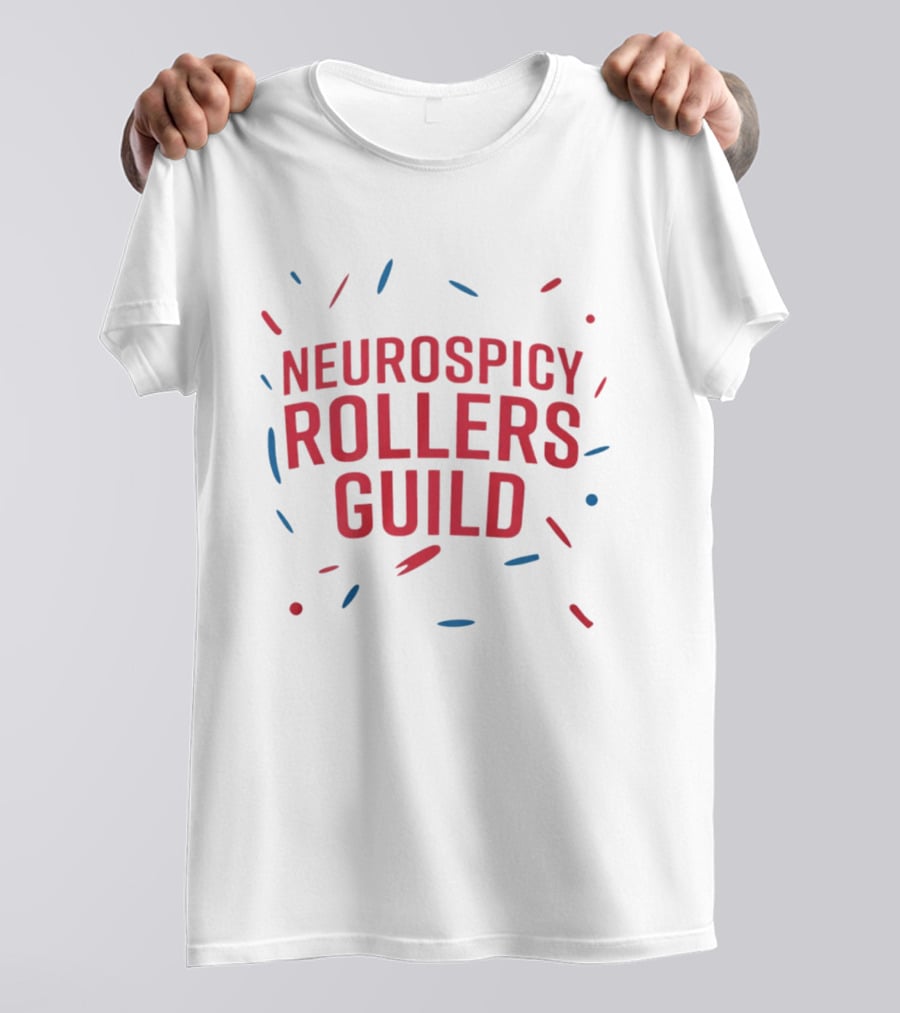 Neurospicy Rollers Guild Colorful Text Design With Red And Blue Accents T-Shirt