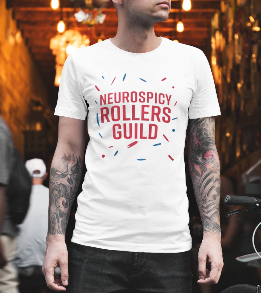 Neurospicy Rollers Guild Colorful Text Design With Red And Blue Accents T-Shirt